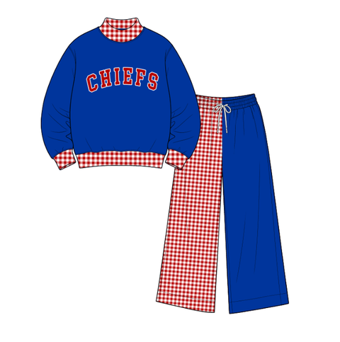 custom moq 5 mix size BYKYSR02 Baby Kids Cute Blue Long Sleeve Top Pants Team Clothes Set Jumpsuits