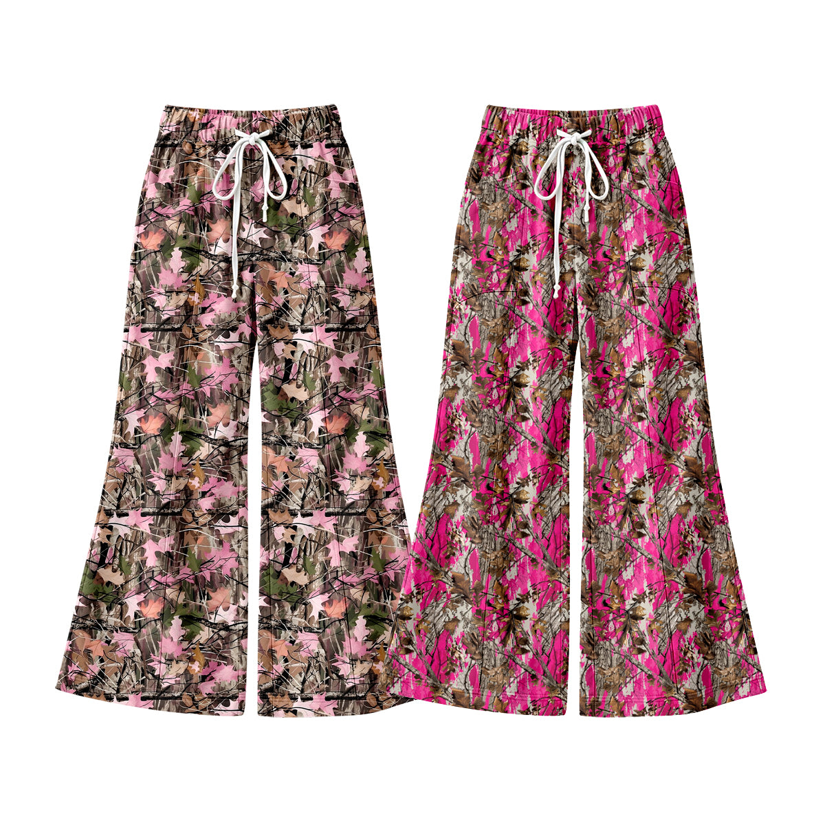 (Preorder new) No moq yoga fabric Adult To Match Kids Pink Camo Leaf Print Yoga Bell Bottom Pants