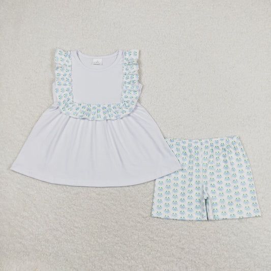 GSSO1009 Crab lace white sleeveless shorts suit