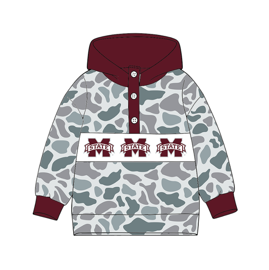 Custom moq 8 mix size milk silk summer team baby boy clothes camouflage brick red hooded long sleeve top-25.9.30