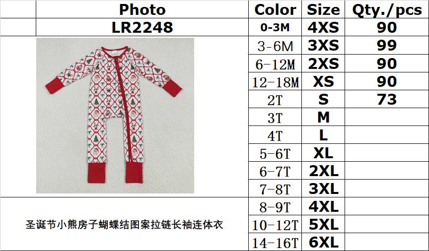 RTS NO MOQ（In Stock) LR2248 Christmas bear house bow pattern zipper long sleeve jumpsuit