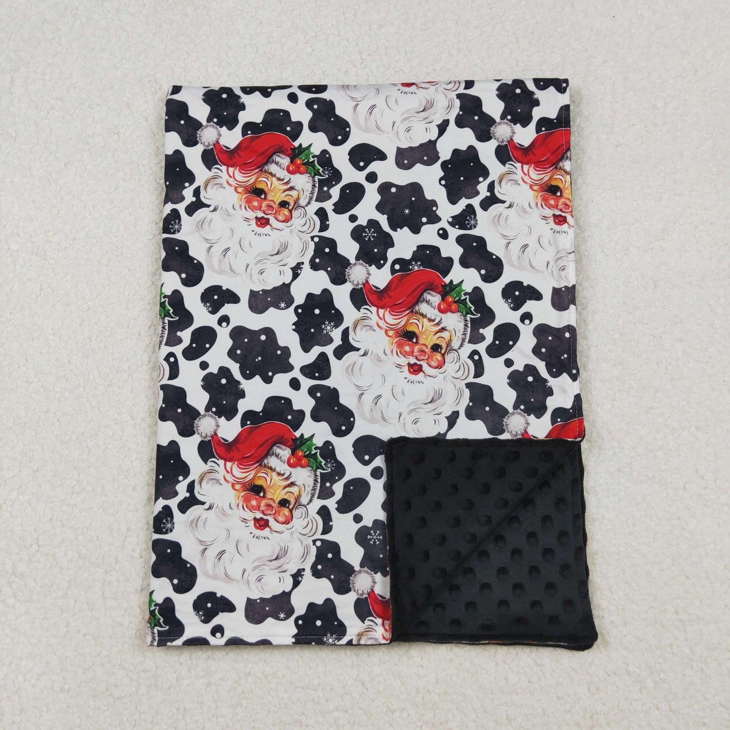 RTS NO MOQ（In Stock) BL0158 Black and white cow pattern Santa Claus baby blanket