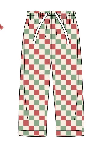Deadline September 19  custom no moq eta 6-8weeks  Red, green and lotus root pink checkered drawstring men's straight trousers