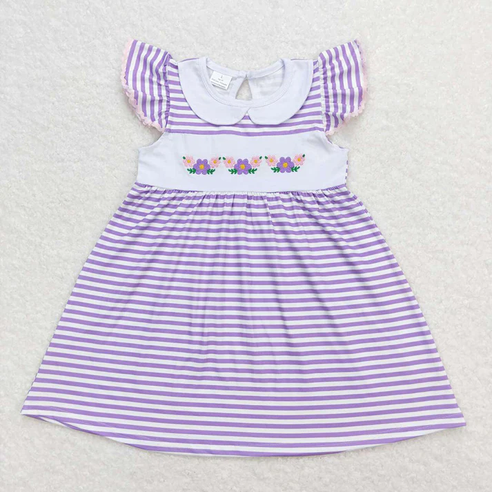 RTS baby girls clothes embroidery short Sleeve dress
