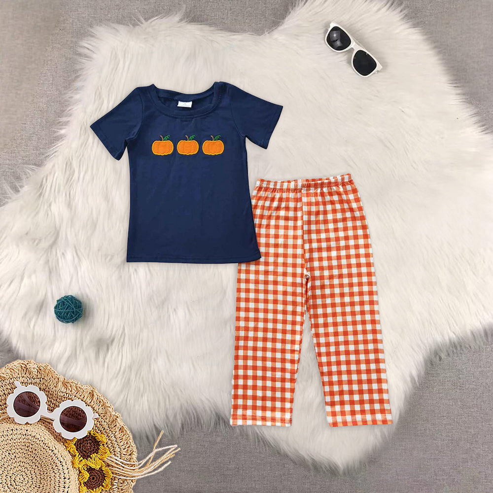 RTS NO MOQ baby boy clothes Embroidery short sleeve pants Sets