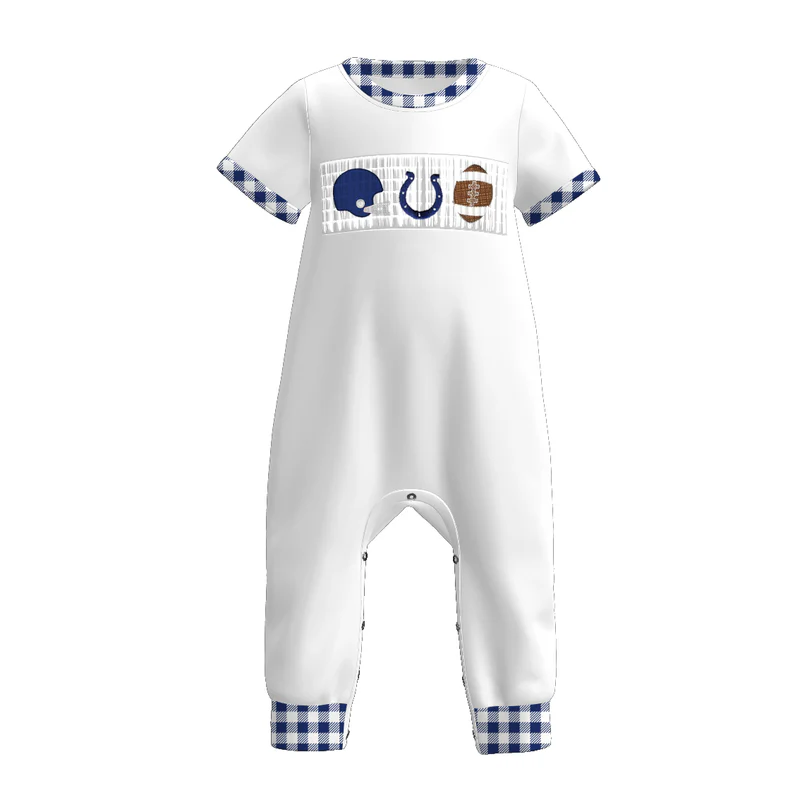 Custom summer teams baby girls clothes team blue short sleeve shorts sets dress romper-25.7.19