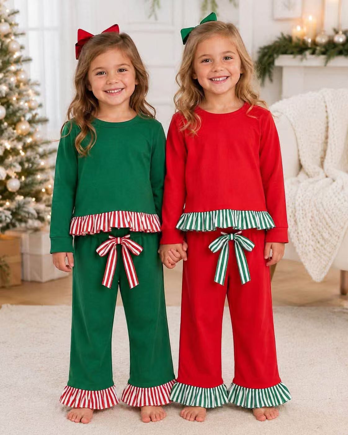 (Preorder new) No moq Baby Girls Solid Long Sleeve Scallop Tunic Ruffle Pant Clothes Set Casual Outfit