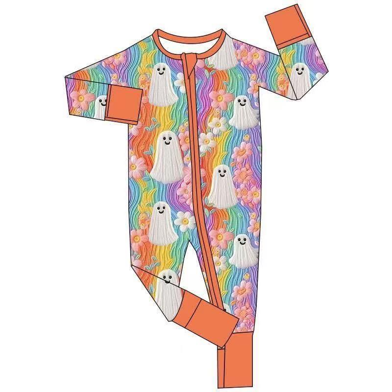 Custom moq 5 each style eta 6-7weeks baby girlclothes ghost long sleeve pants and romper
