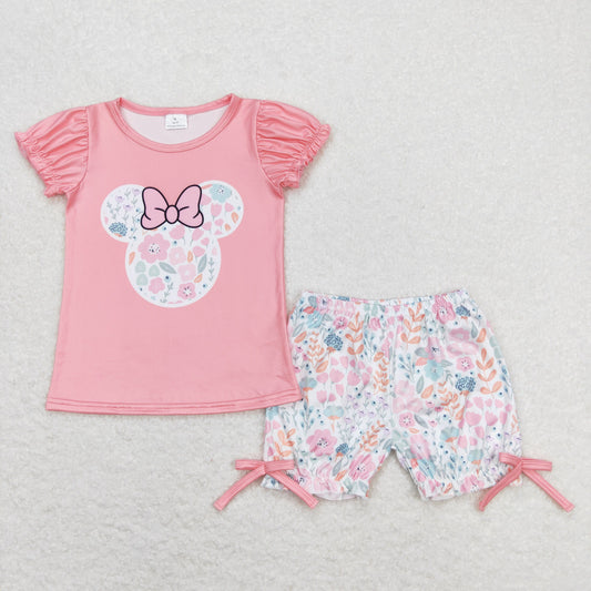 Cute Clothes GSSO0699 Baby Girls Pink Short Sleeve Floral Shirt Top Shorts Clothes Sets