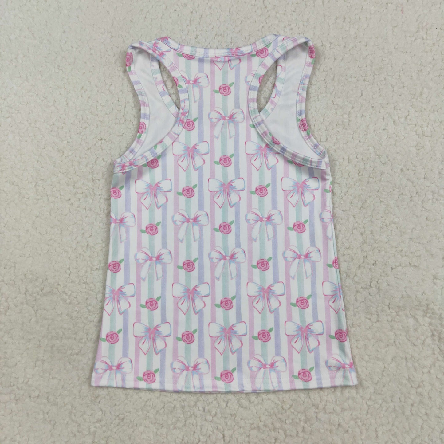 RTS NO MOQ（In Stock) GT1014 Flower bow pattern colorful striped vest yoga top