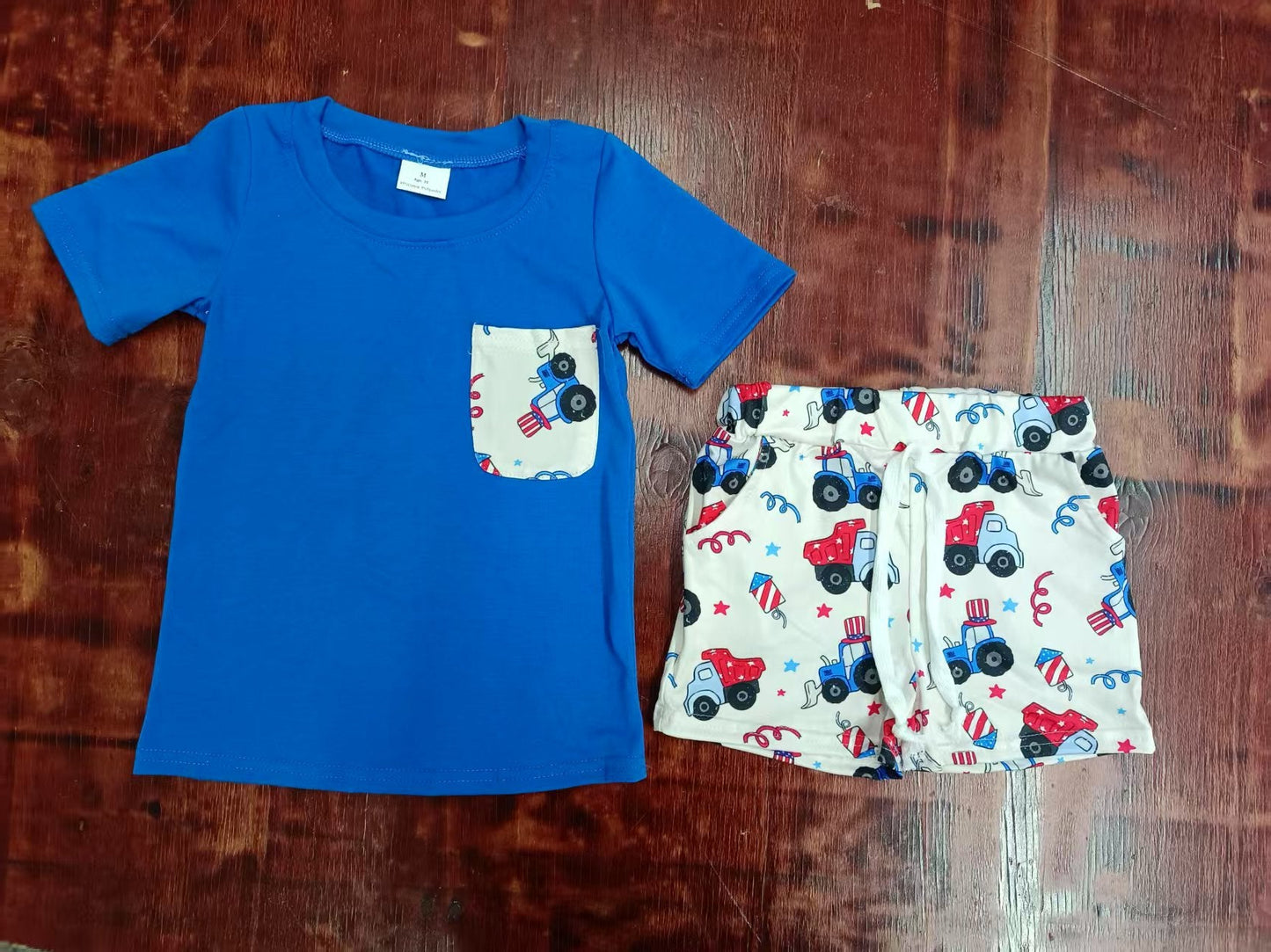 Custom moq 3 eta 6-7weeks baby boy clothes blue Short Sleeve shorts sets