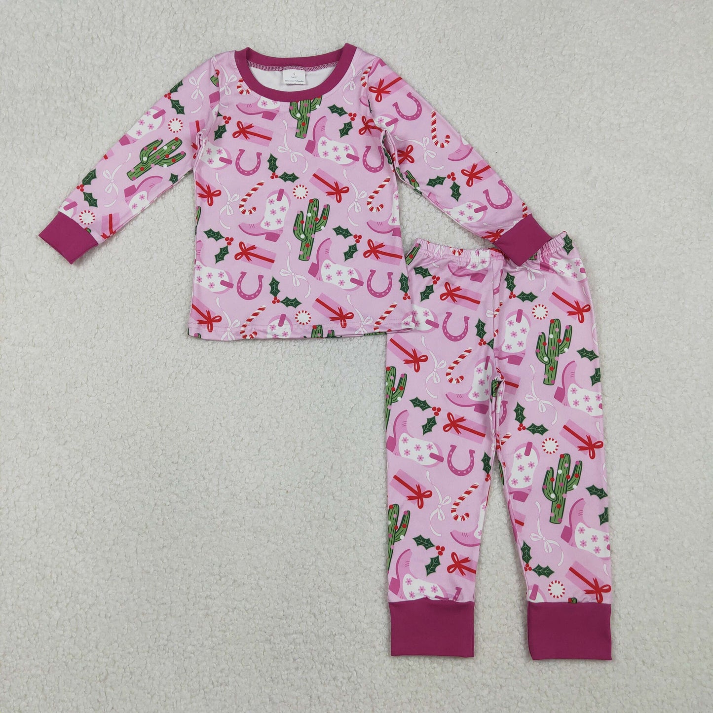 RTS NO MOQ（In Stock) GLP1783 Christmas Boots Cactus Gift Pinkish Purple Long-Sleeved Pants Pajama Set