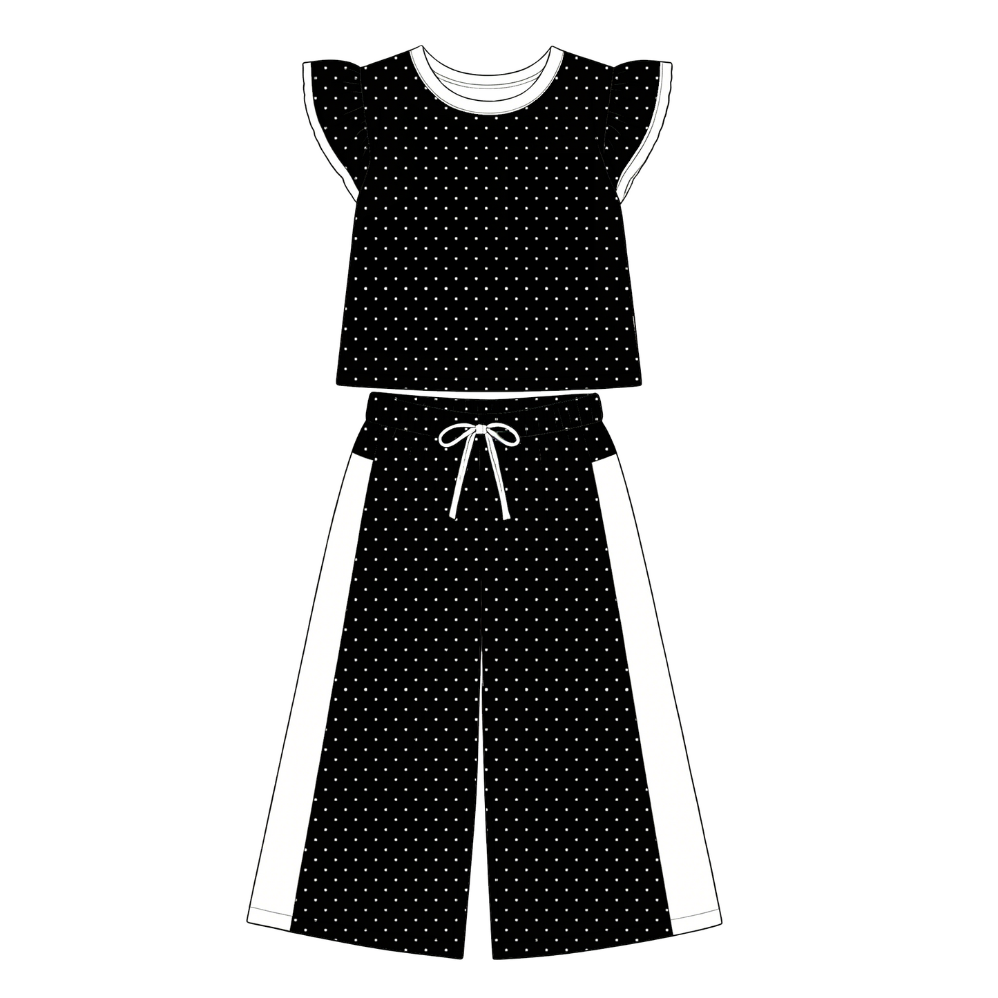 custom moq 5 mix size LHGNDN0102 Baby Girls Cute Polka Dot Print Flutter Sleeve Top Bell Bottom Flare Pants Team Outfit