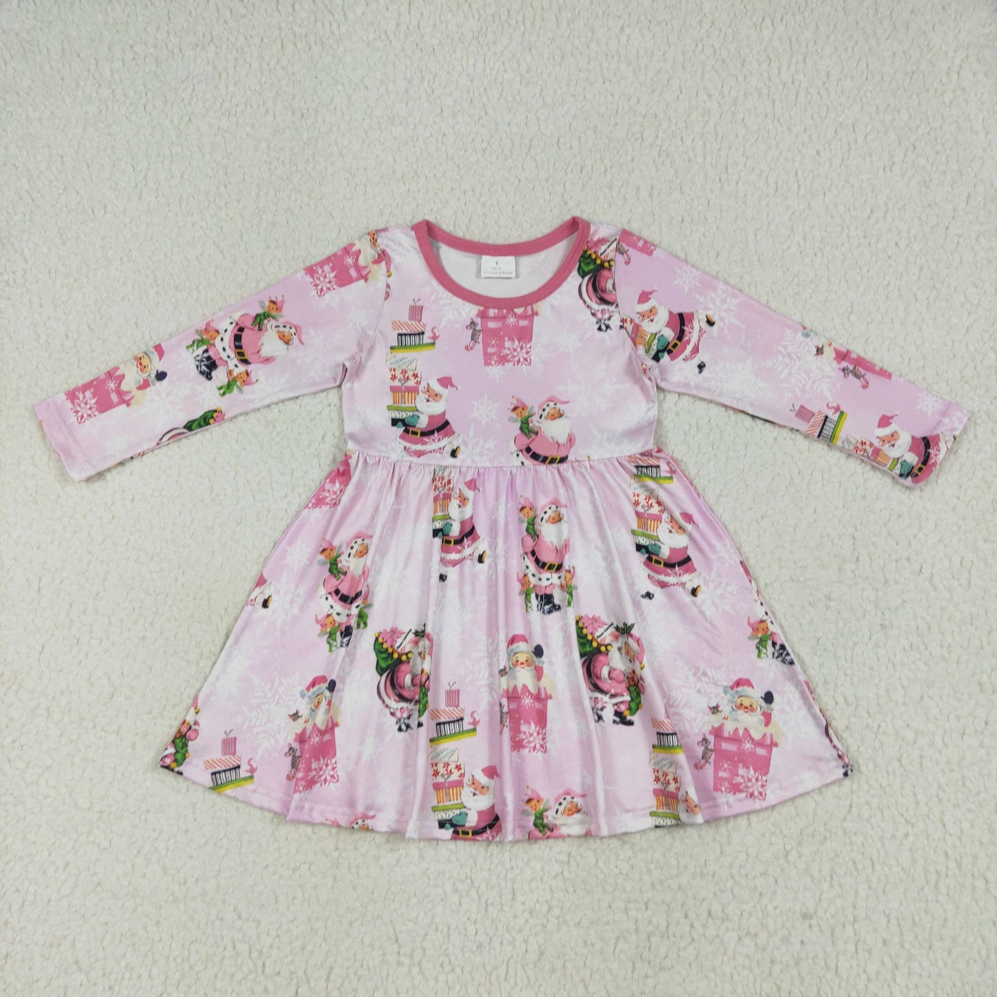RTS NO MOQ（In Stock) GLD0354 Santa Claus gift pink long-sleeved dress