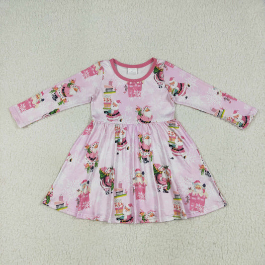 RTS NO MOQ（In Stock) GLD0354 Santa Claus gift pink long-sleeved dress