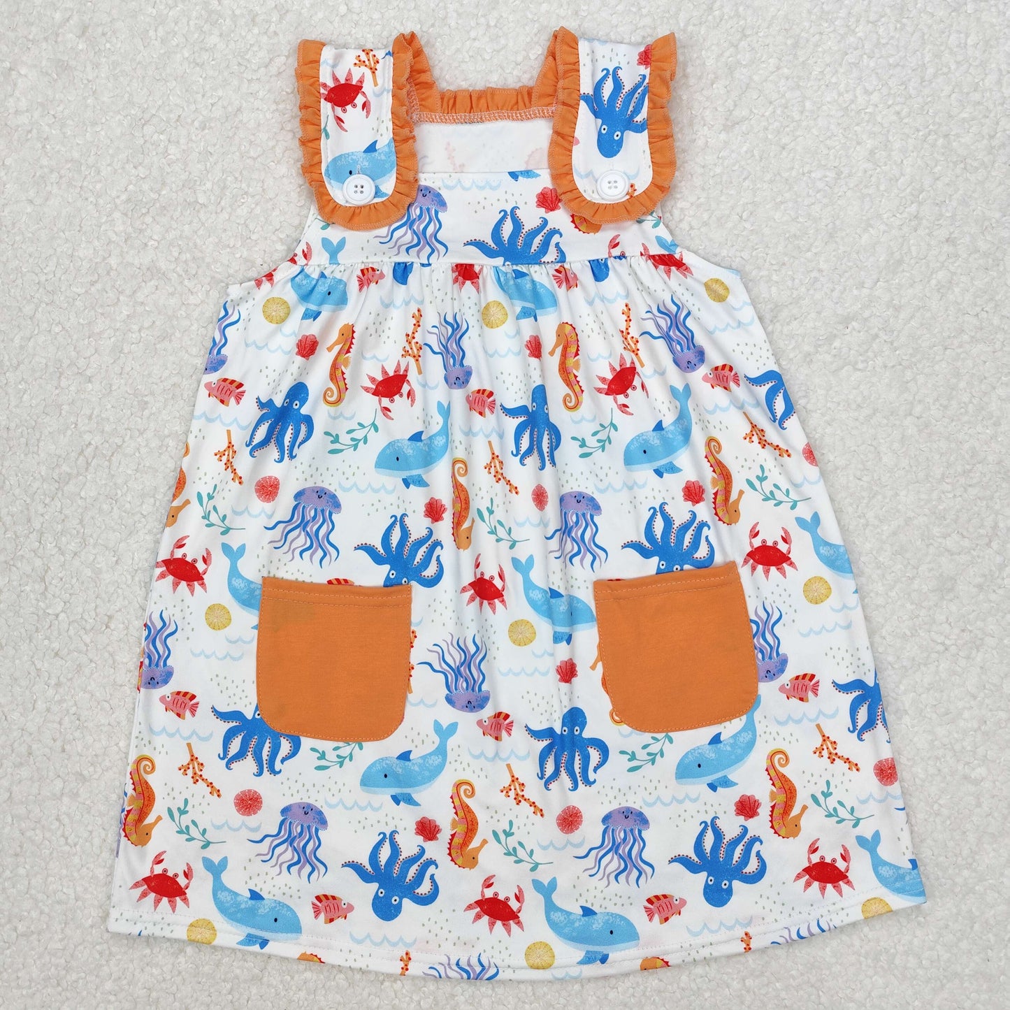 RTS NO MOQ ETA 5/7days Arrived GSD1961 Seahorse octopus underwater animal orange pocket lace sleeveless dress