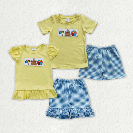 RTS Boys and girls embroidery beach Short Sleeve Shorts sets