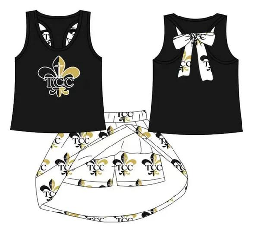 Custom moq 5 each style eta 6-7weeks baby girl clothes team black short sleeve skirt sets-25.8.25
