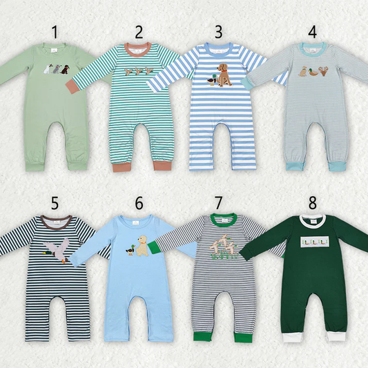 RTS NO MOQ Baby boy clothes embroidery duck puppy long Sleeve Romper Mixed Sizes