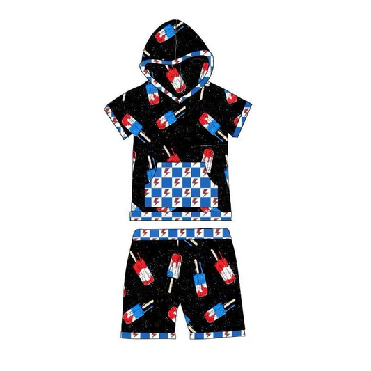 Deadline: May 12 Custom no moq baby boys summer sets july 4th hoodie sets