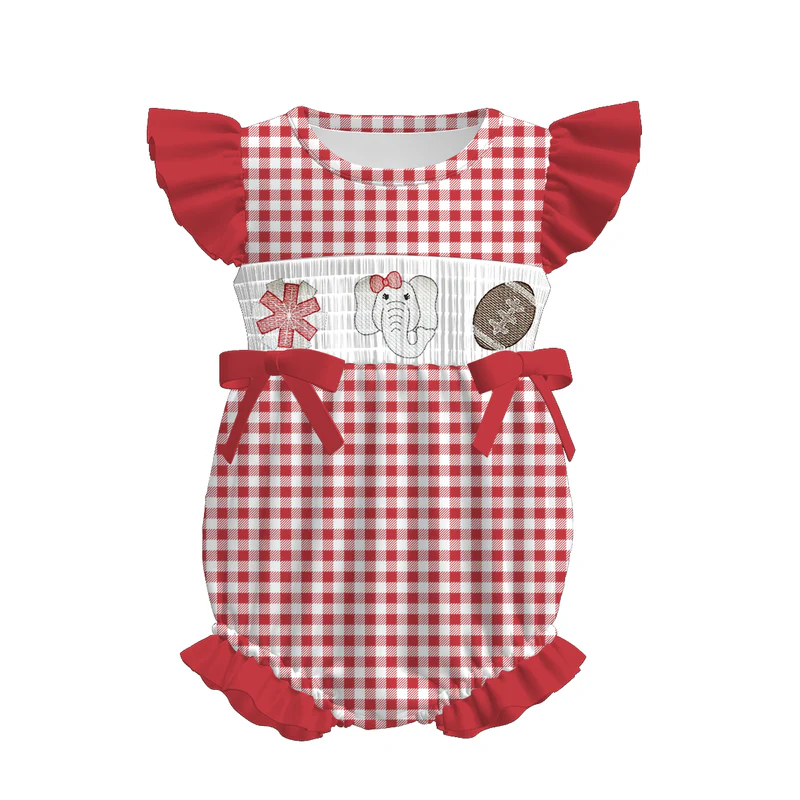 Custom summer teams baby girls clothes team brick red short sleeve shorts sets dress romper-25.7.15