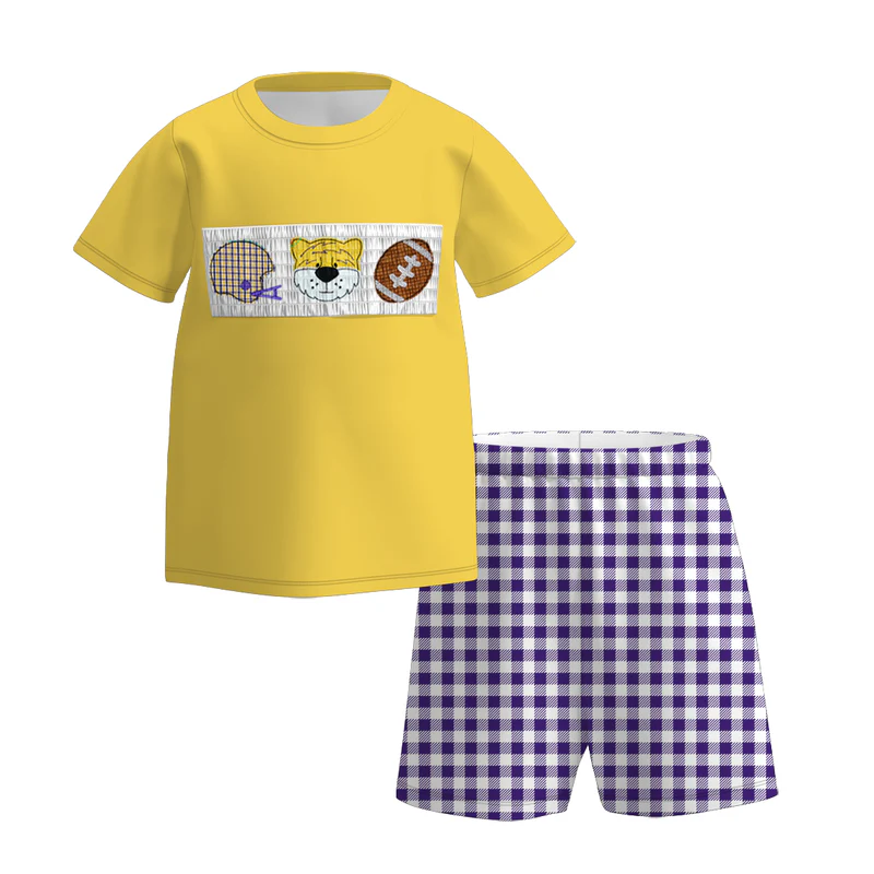 Custom summer teams baby girls clothes team purple short sleeve shorts sets dress romper-25.7.15
