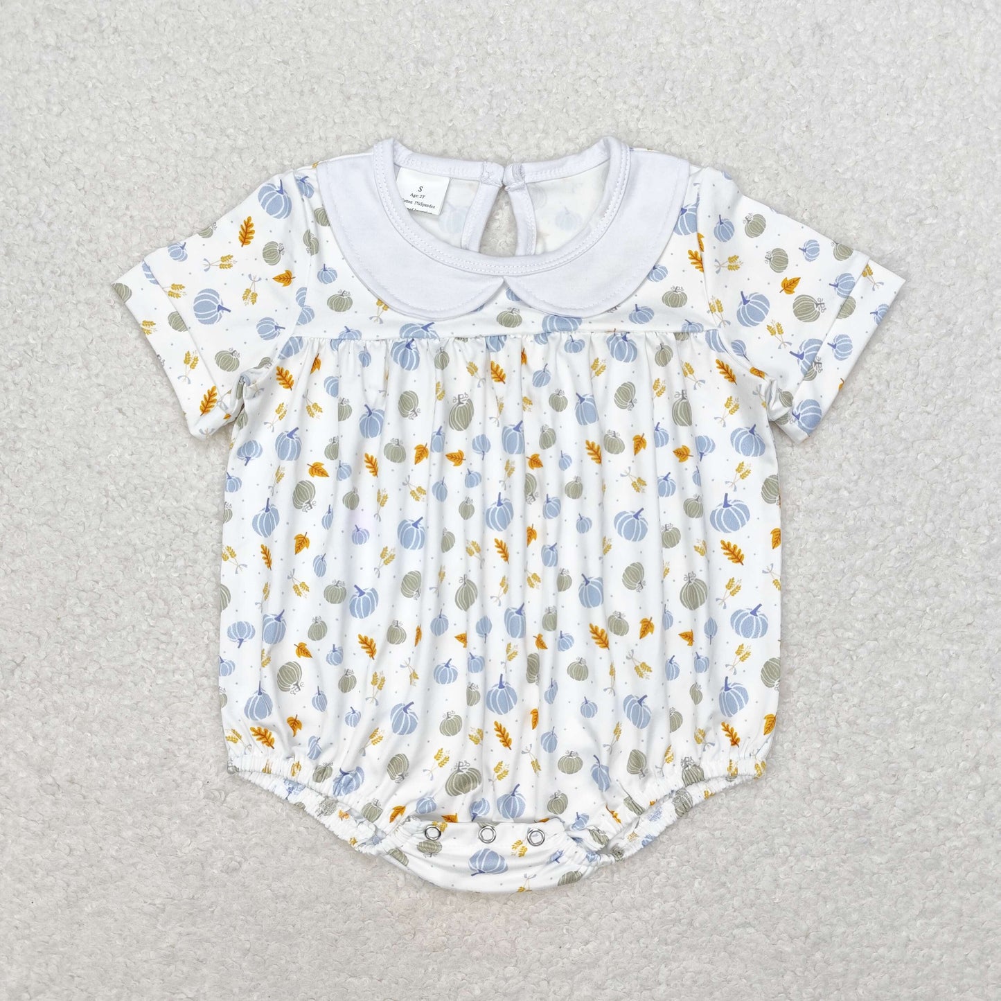 RTS no moq SR1698 Blue pumpkin leaves doll collar white short-sleeved jumpsuit