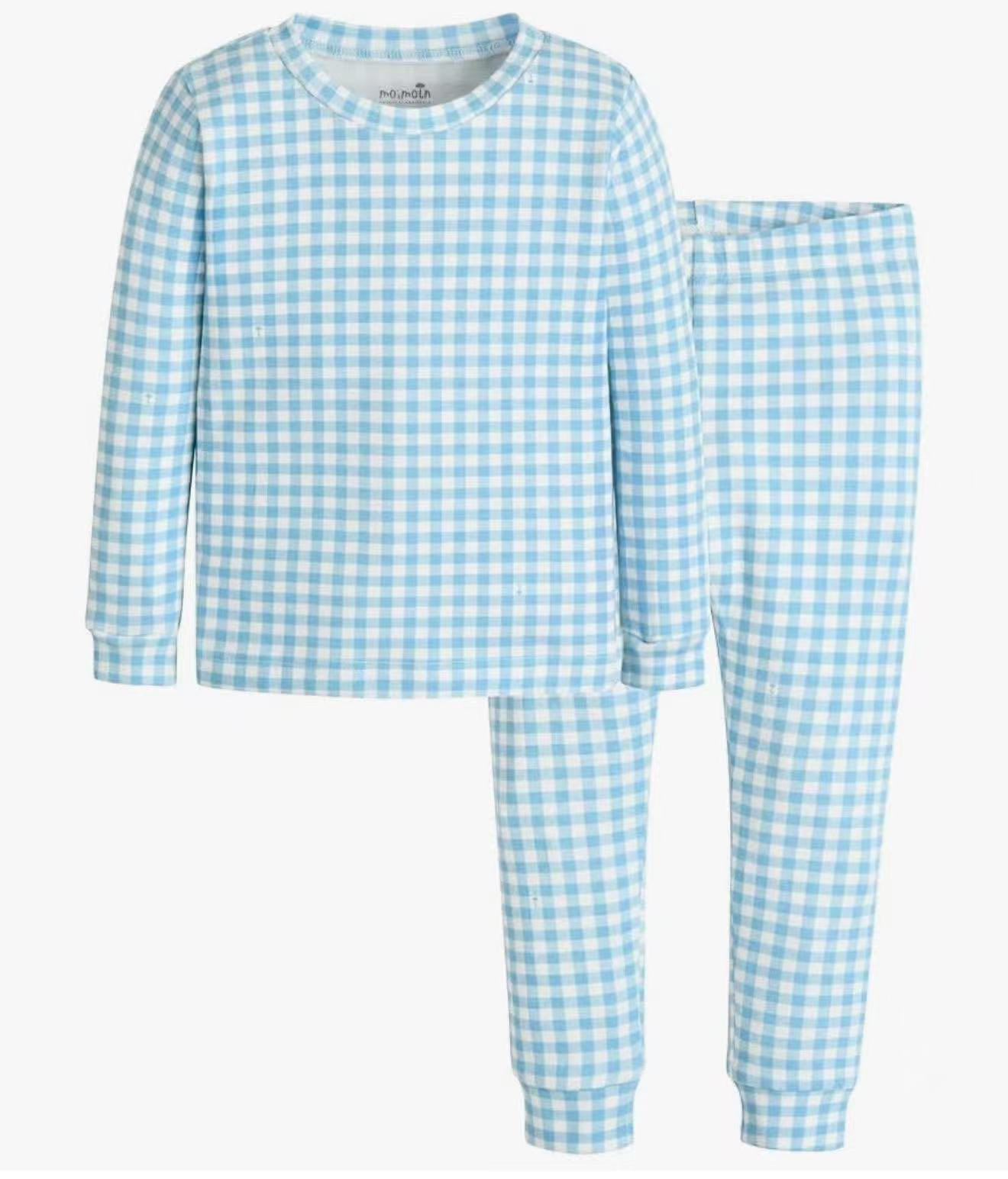 Custom moq 5 each style eta 6-7weeks baby girl clothes blue plaid long sleeve pants sets-25.7.29