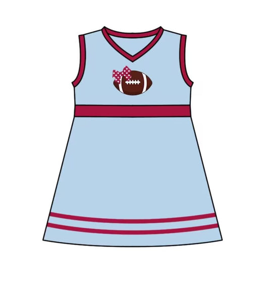 Custom MOQ 3 MIX SIZE ETA 6-7weeks team baby girls clothes light blue sleeveless dress