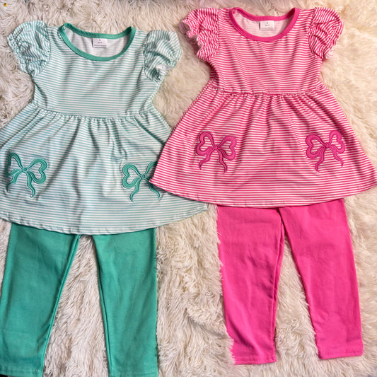 RTS NO MOQ Sibling baby girl clothes embroidery bow short-sleeved pants sets