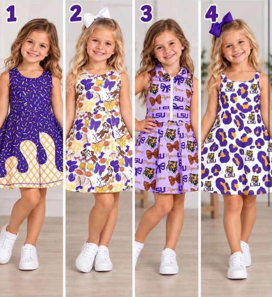 RTS NO MOQ Sibling yoga fabric Baby Girls Purple Sleeveless Shorts Team Yoga Active Knee Length Dresses