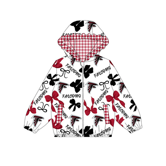 Custom moq 8 mix size milk silk summer team baby girls clothes bow brick red hooded long sleeve top-25.9.30