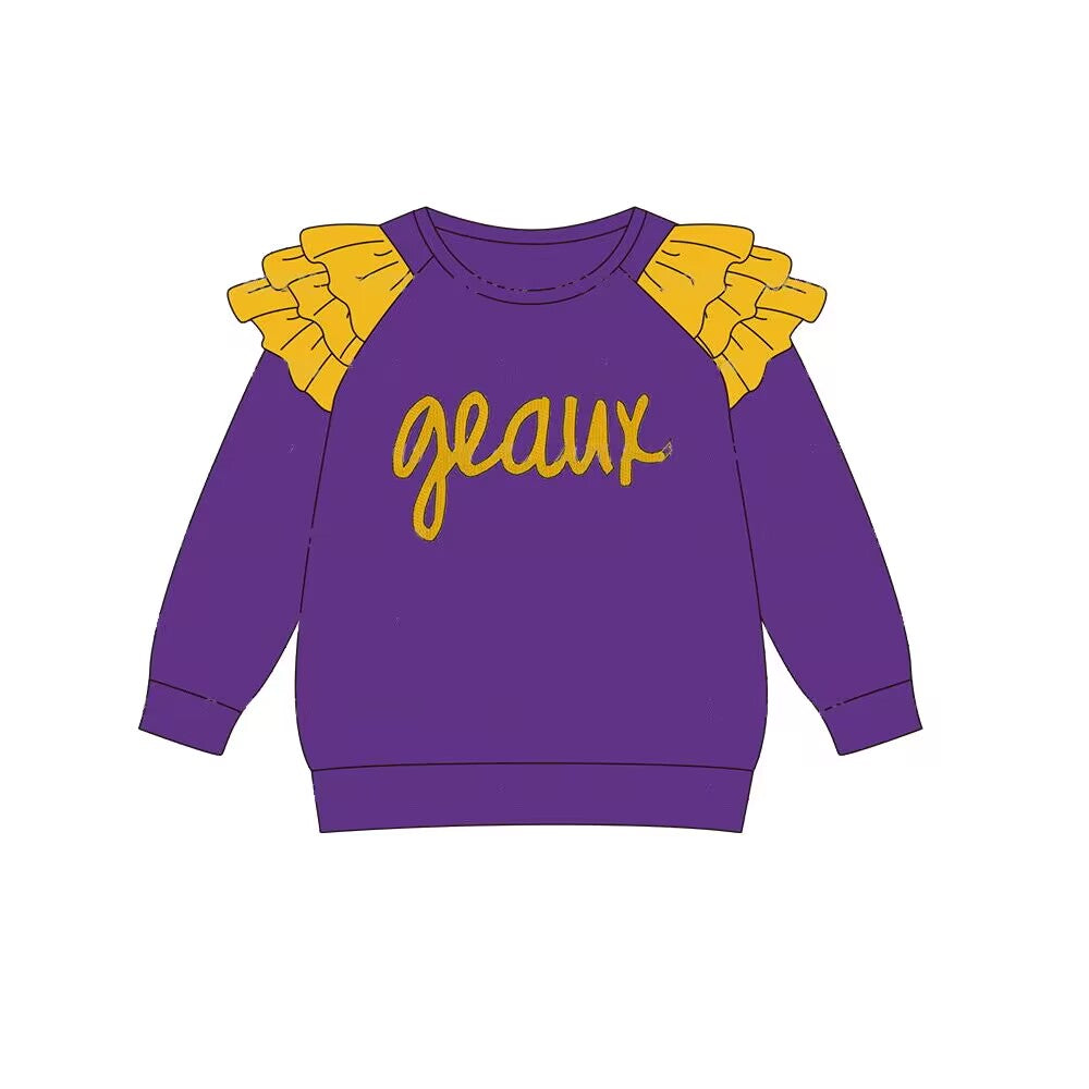 custom moq 3 eta 6-8weeks team geaus girls purple long sleeves top