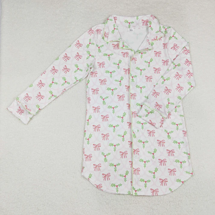 RTS NO MOQ Sibling adult clothes Christmas Bow long sleeve tops