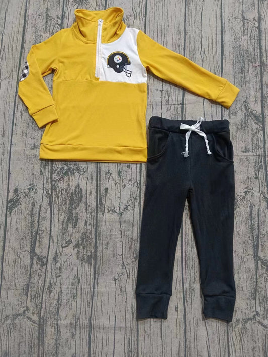 Custom moq 3 eta 6-7weeks baby boy clothes yellow long-sleeved top and pants set-25.9.9