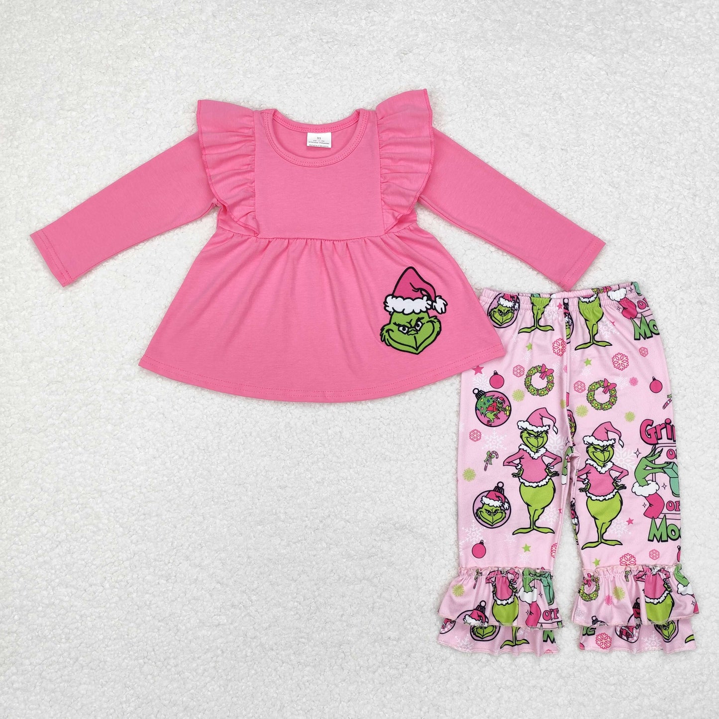 rts no moq GLP1453 Baby Girls Christmas embroidery pink long-sleeved trousers set