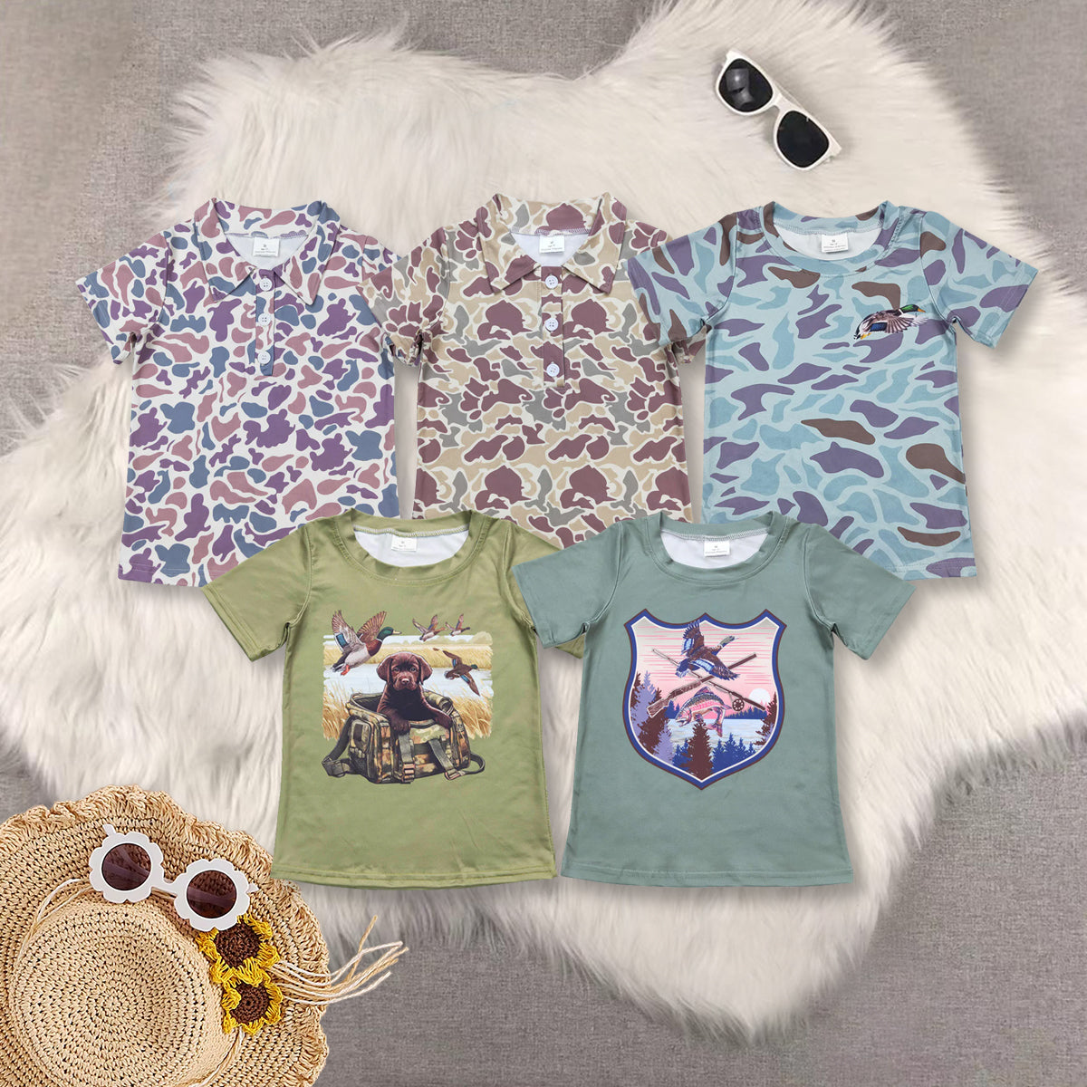 RTS NO MOQ baby boys clothes camouflage short-sleeved tops