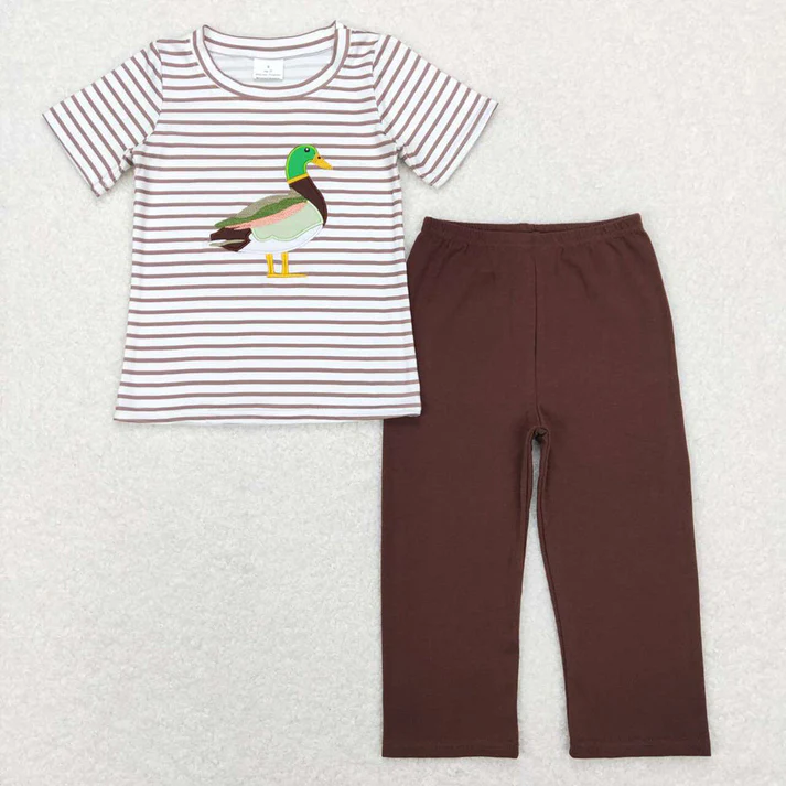 RTS NO MOQ Girls Boys embroidery short sleeve pants Sets