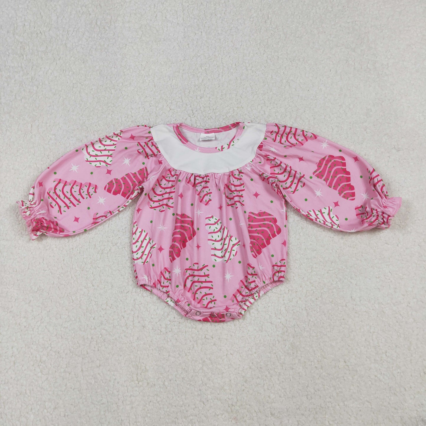 RTS NO MOQ（In Stock) LR2333 Pink long-sleeved Christmas tree and star bodysuit