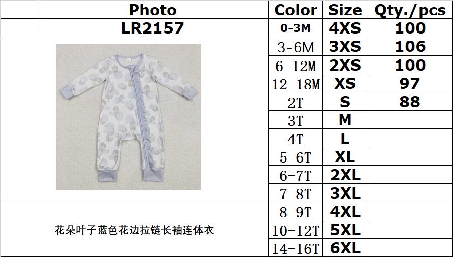 RTS NO MOQ ETA 5/7days arrived LR2157 Flower leaf blue lace zipper long-sleeved jumpsuit
