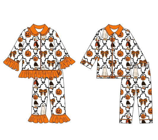 Custom moq 5 each style eta 6-7weeks baby girl clothes halloween bow long sleeve pants sets 1 and sets 2-25.8.9