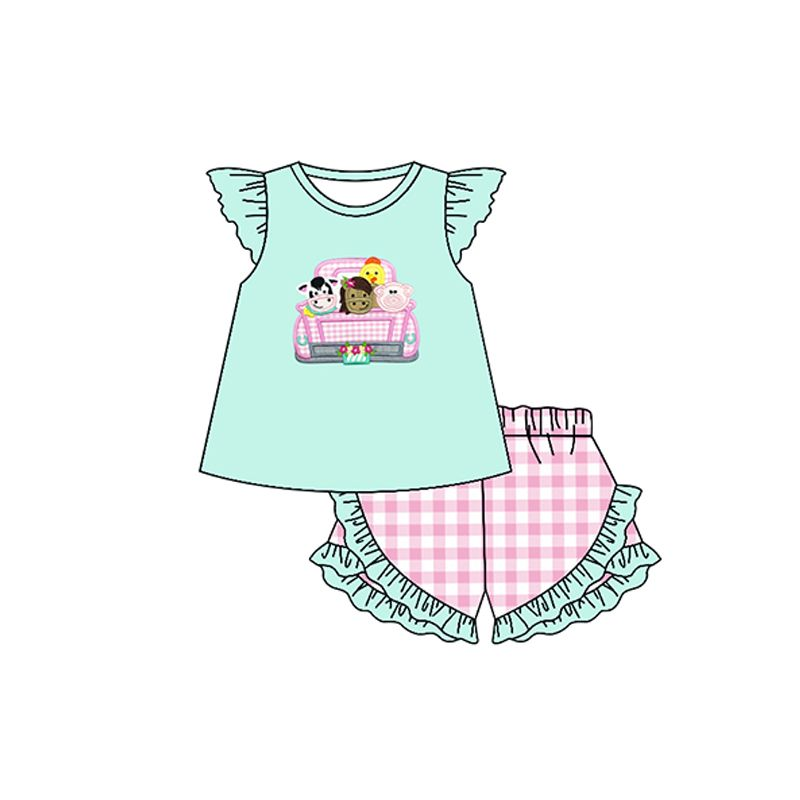 Deadline  MAY 6Farm Chicken Girls Short Sleeve Shorts Set GSSO0459