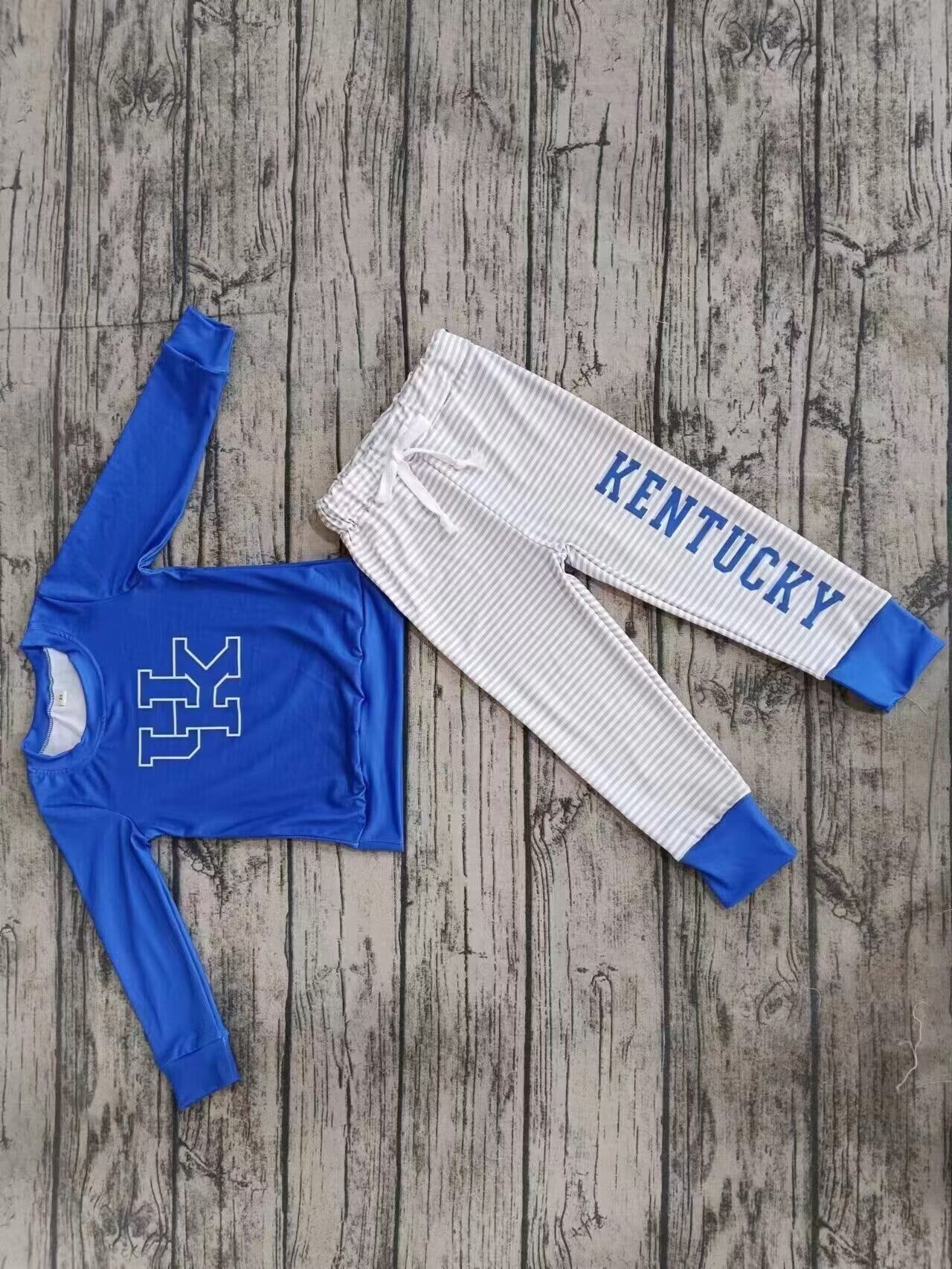 moq  5  mix size Kentucky UK baby boys blue long sleeved top pants set
