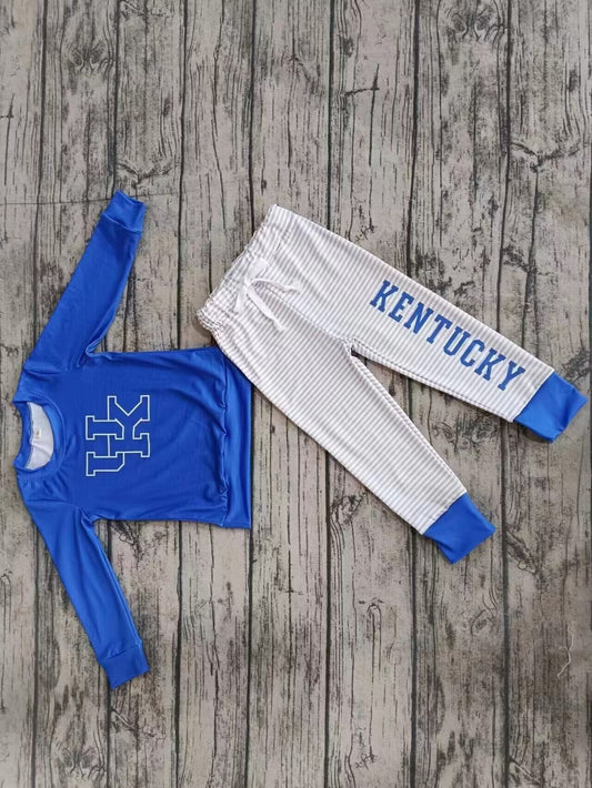 moq  5  mix size Kentucky UK baby boys blue long sleeved top pants set