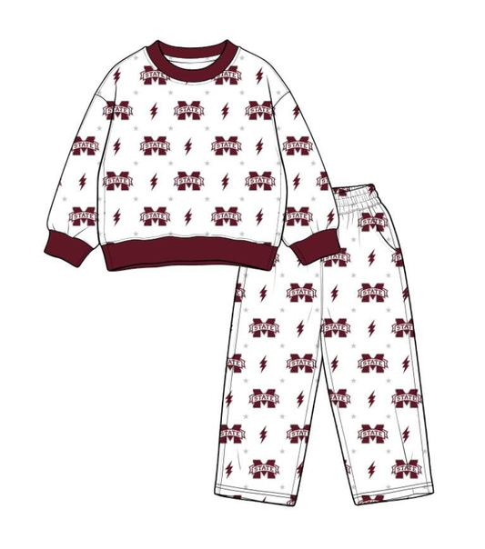 custom moq 5 mix size MLAP01 Baby Kids Crew Neck Printed Long Sleeve White Top Trousers Team Clothes Set