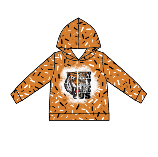 Custom moq 5 mix size milk silk summer team baby girls and boys clothes orange hooded long sleeve top-25.10.24
