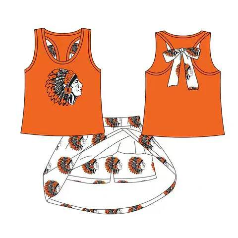 Custom moq 5 each style eta 6-7weeks baby girl clothes team orange short sleeve skirt sets-25.8.25