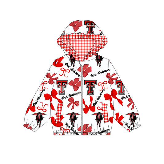 Custom moq 8 mix size milk silk summer team baby girls clothes bow red hooded long sleeve top-25.9.26