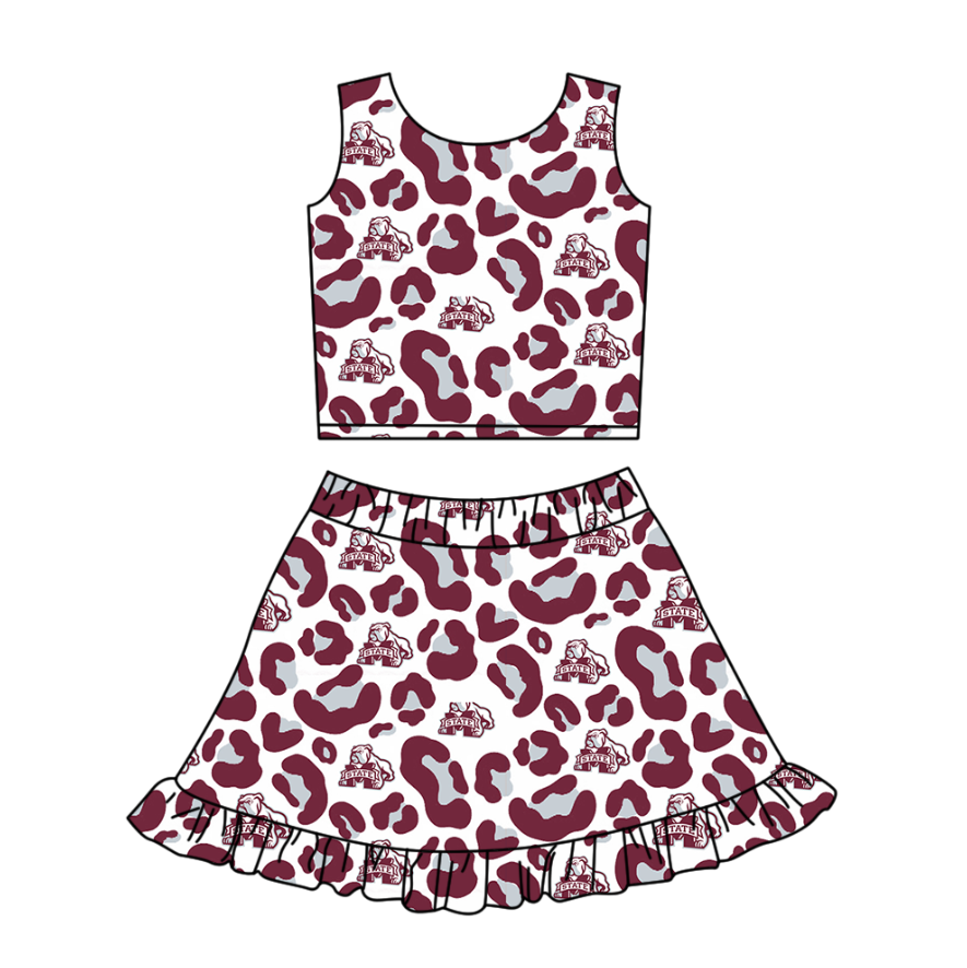 Custom moq 5 mix size milk silk summer teams baby girl clothes camouflage sleeveless skirts set