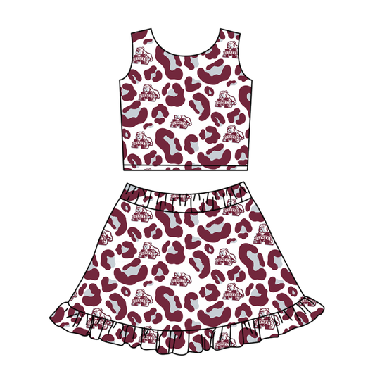 Custom moq 5 mix size milk silk summer teams baby girl clothes camouflage sleeveless skirts set
